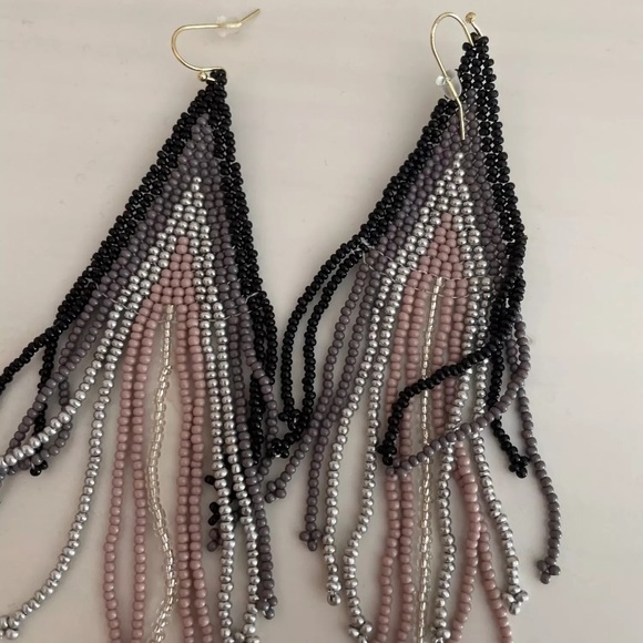 Bohemian Seed Bead Tassel Drop Dangle Earrings - Picture 2 of 3